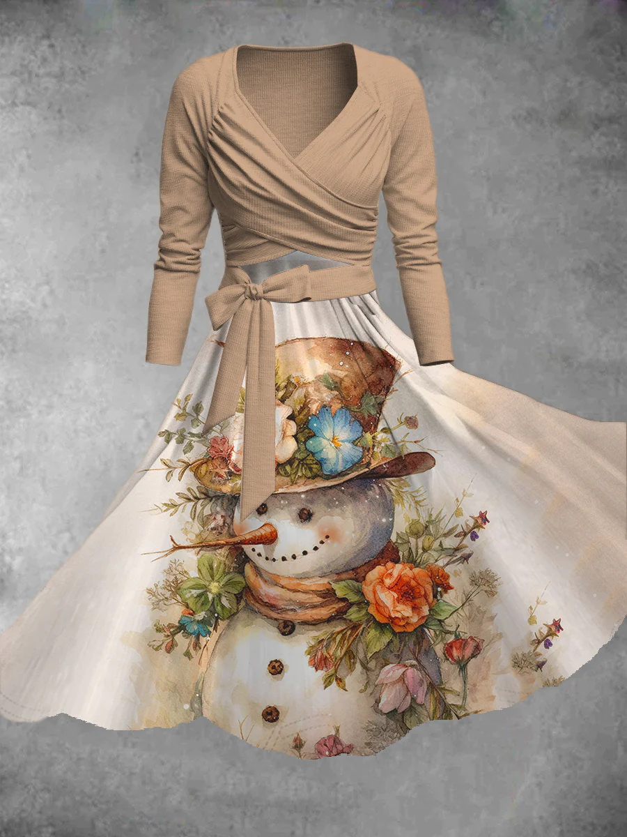 Women's Snowman Print Two Piece Dress