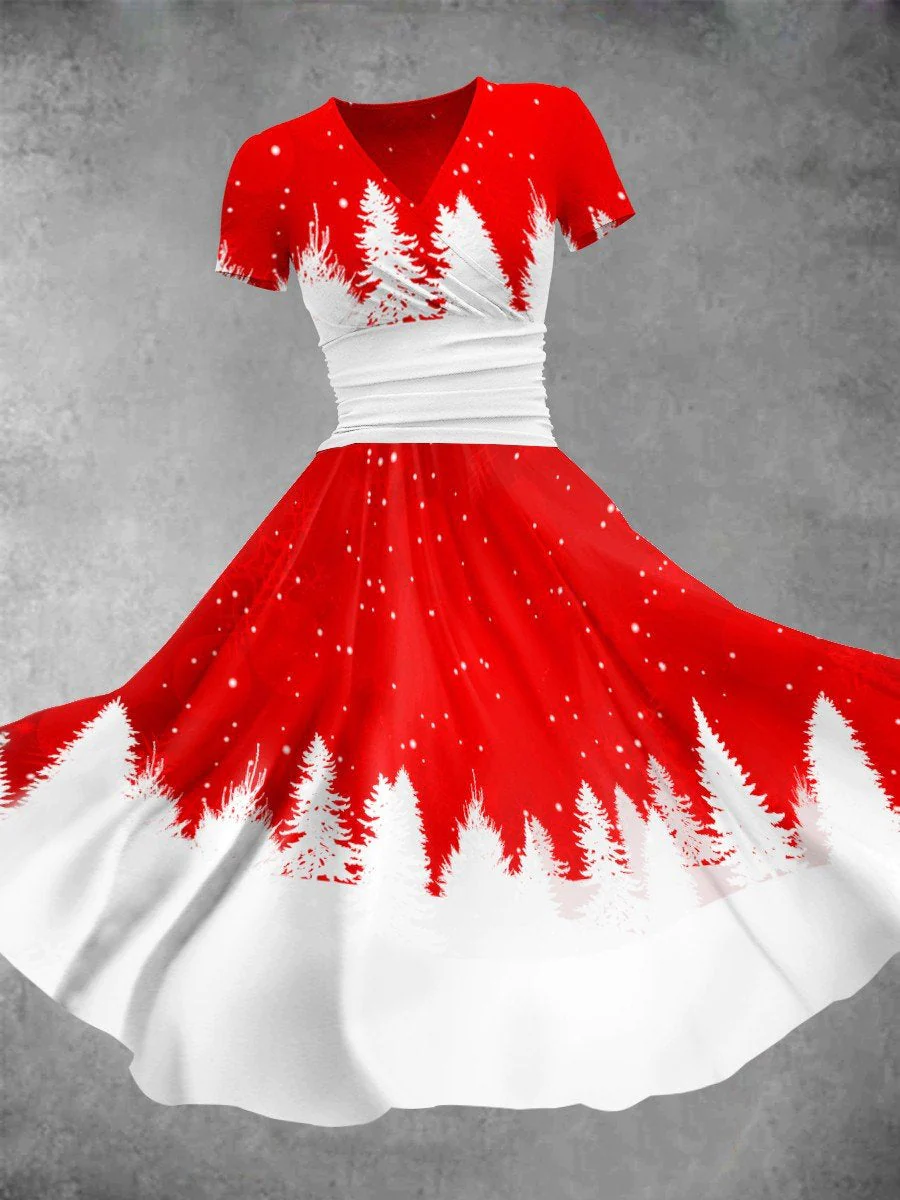 Womens Glitter Christmas Snowflake Print Casual Dress