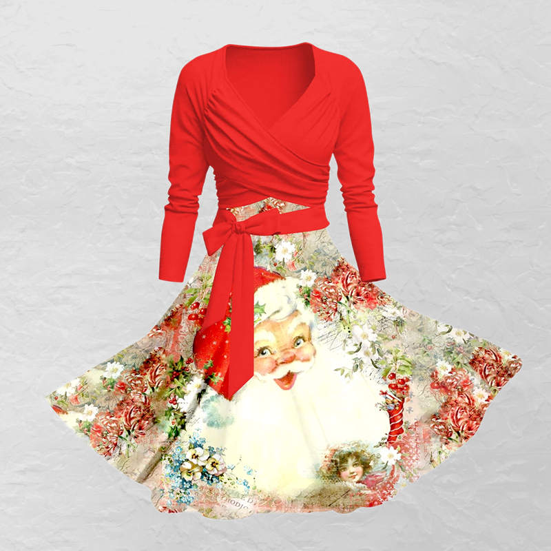 Women's Christmas Element Print Two Piece Dress