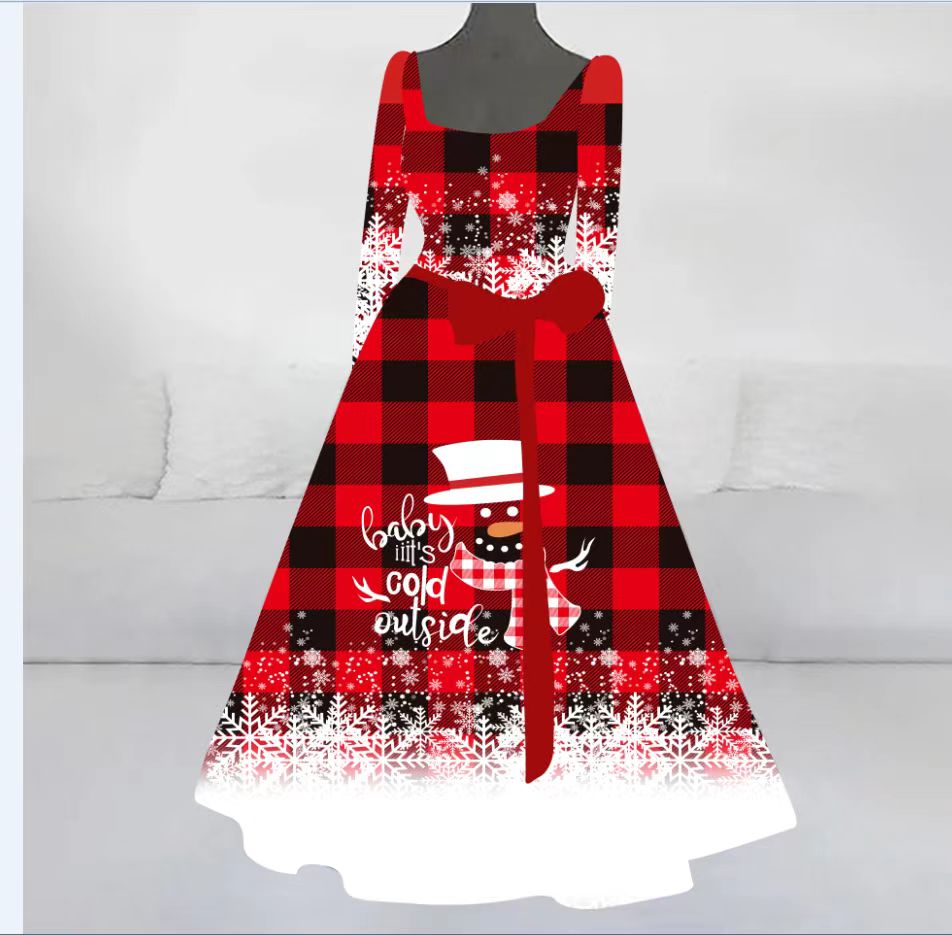 Women's Plaid Christmas Element Printed Long Dress