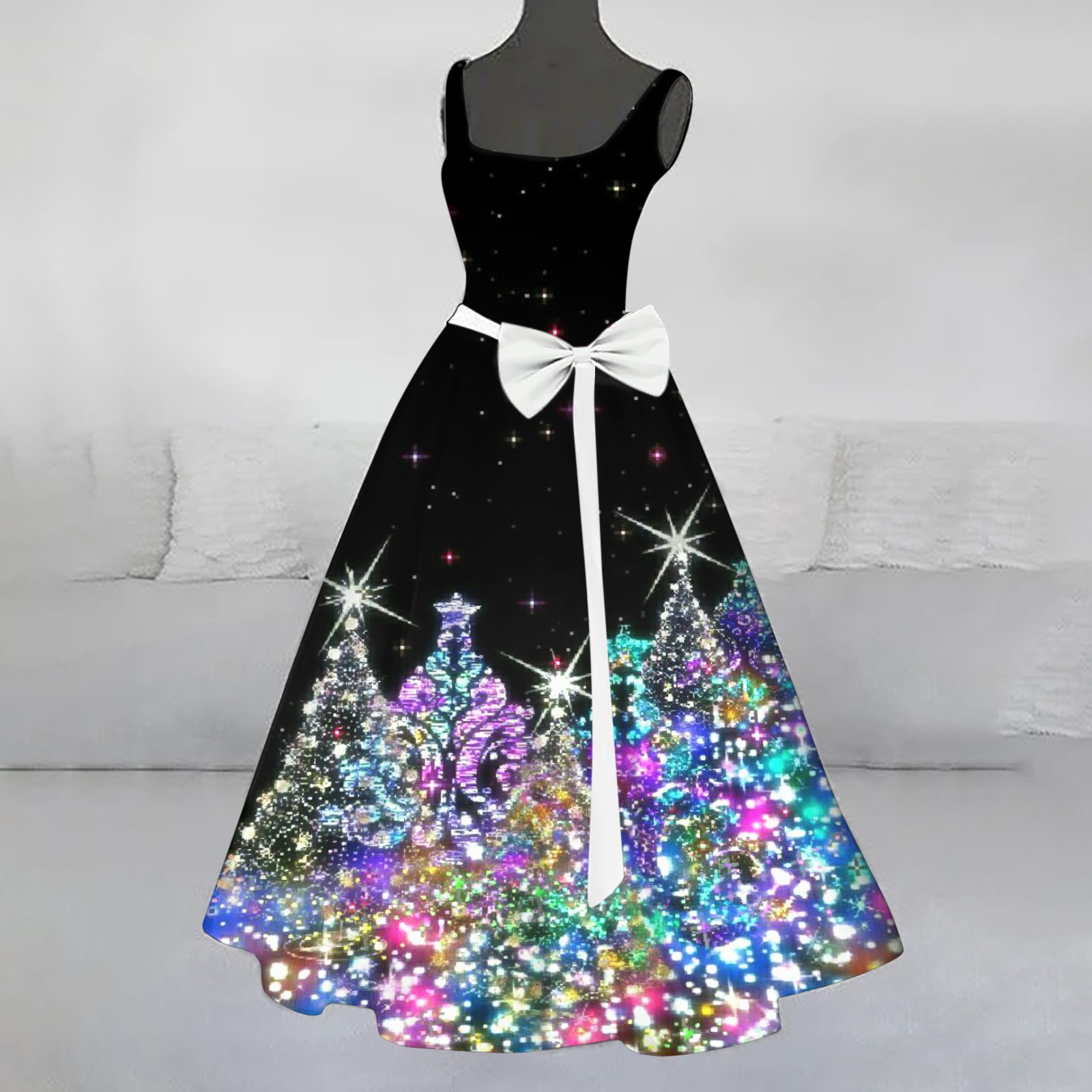 Women's Flash Vintage Christmas Element Printed Long Dress