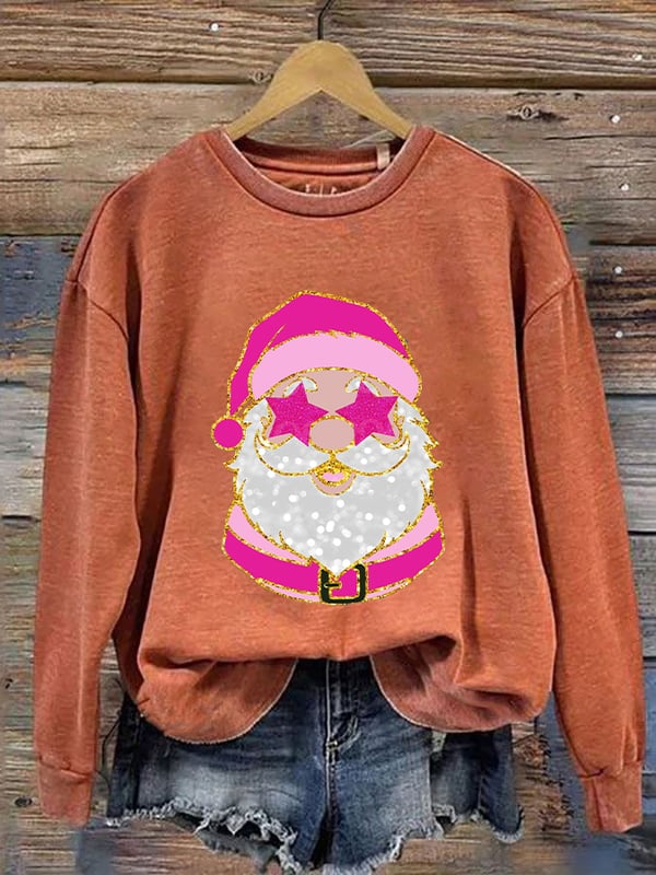 Women's Pink Santa Print Sweatshirt