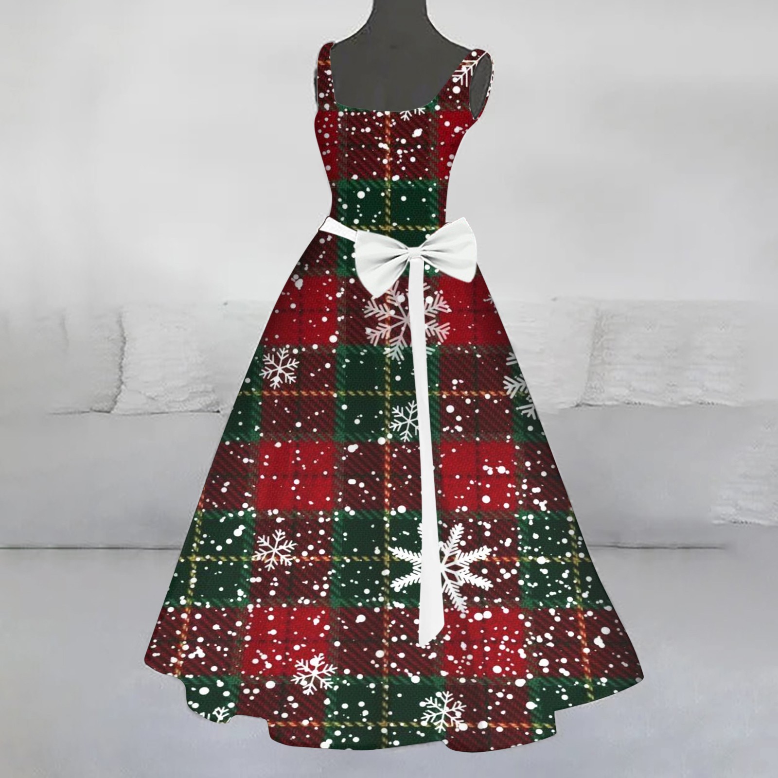 Women's Vintage Plaid Christmas Element Printed Long Dress