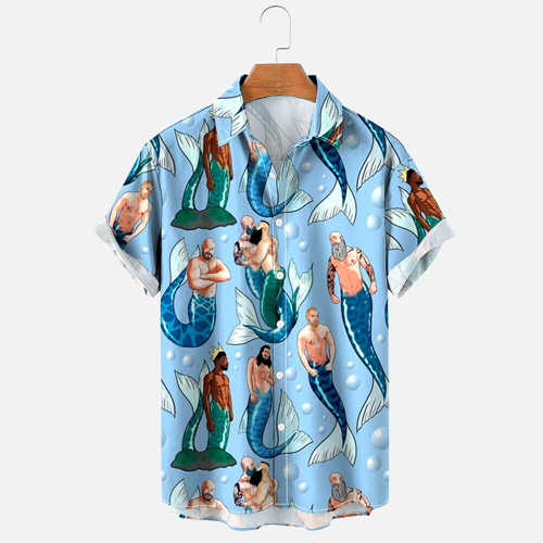 Men's Mermaid Blue Shirt Pride Month From Size S to 5XL with Comfortable Butterfly Mesh Fabric Material For LGBTQ - MyhawaiianshirtsUK