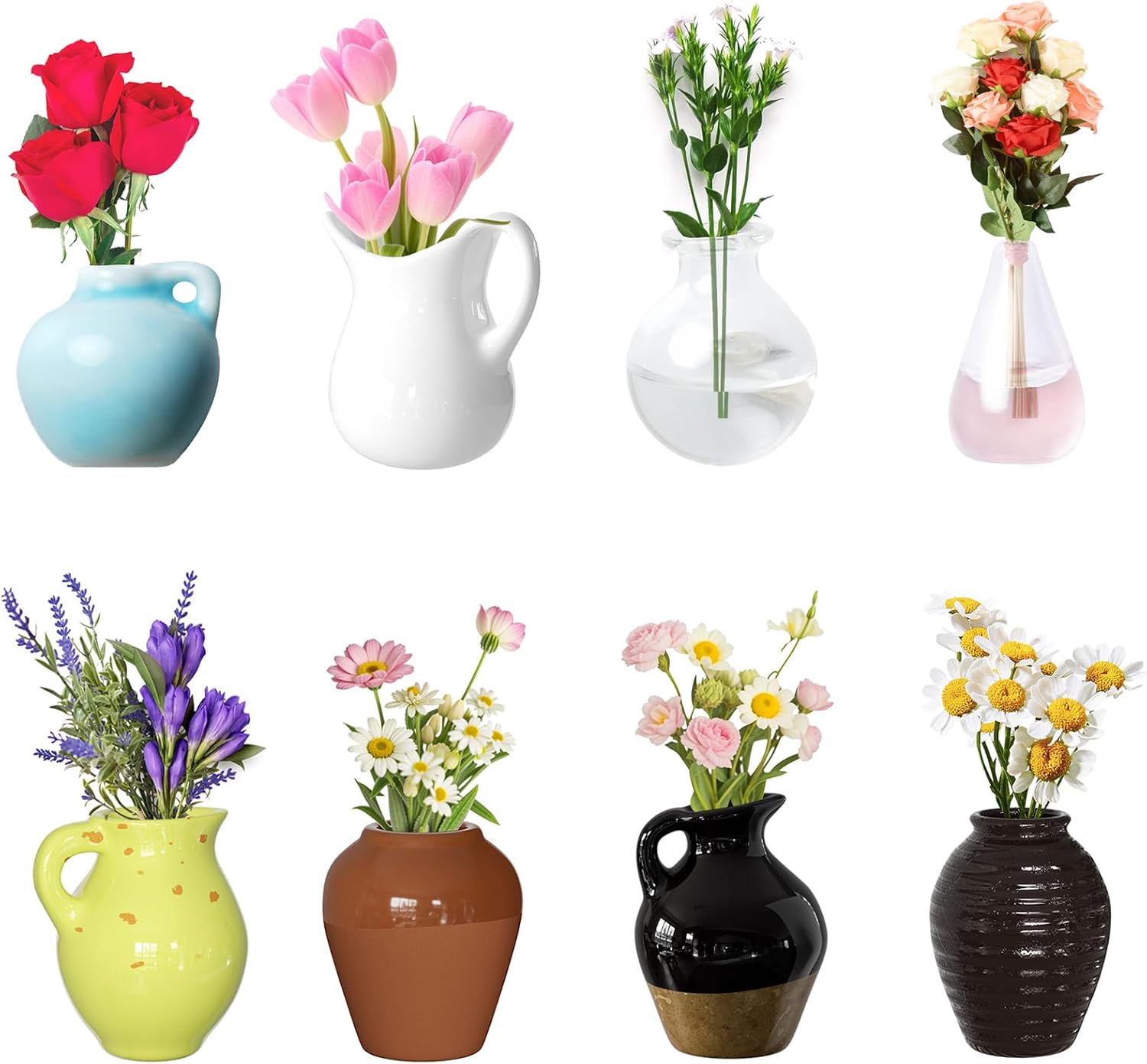 Cute Mini Resin Vase Magnets for Fridge Funny Small Plant Magnets for Refrigerator Decoration Kitchen Locker Kitchen Office (8 Pack) - MyhawaiianshirtsUK