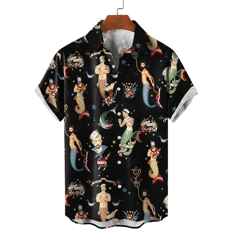 Men's Black Mermaid Shirt Pride Month From Size S to 5XL with Comfortable Butterfly Mesh Fabric Material For LGBTQ - MyhawaiianshirtsUK