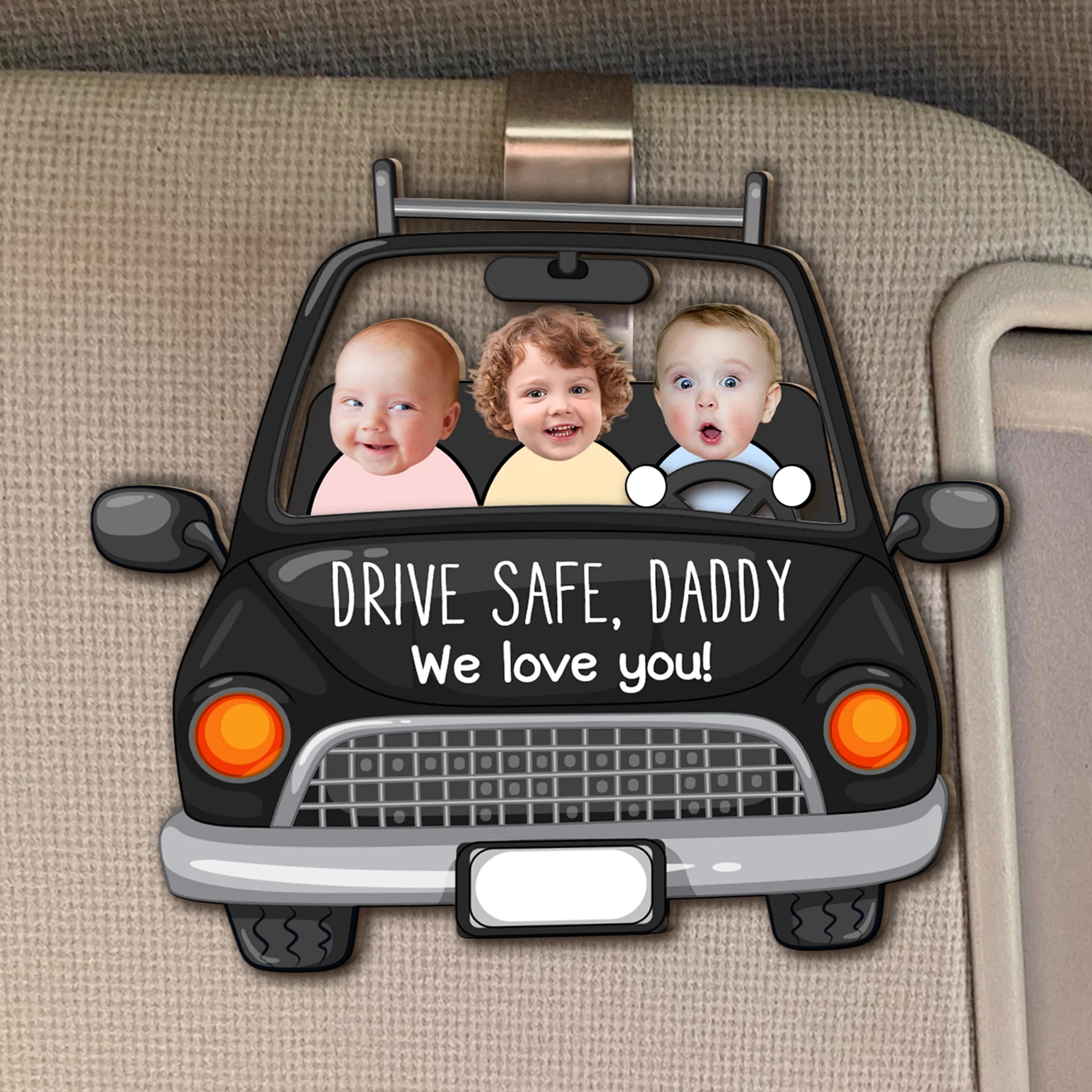 Drive Safe Daddy We Love You - Personalized Wooden Photo Car Visor Clip - MyhawaiianshirtsUK