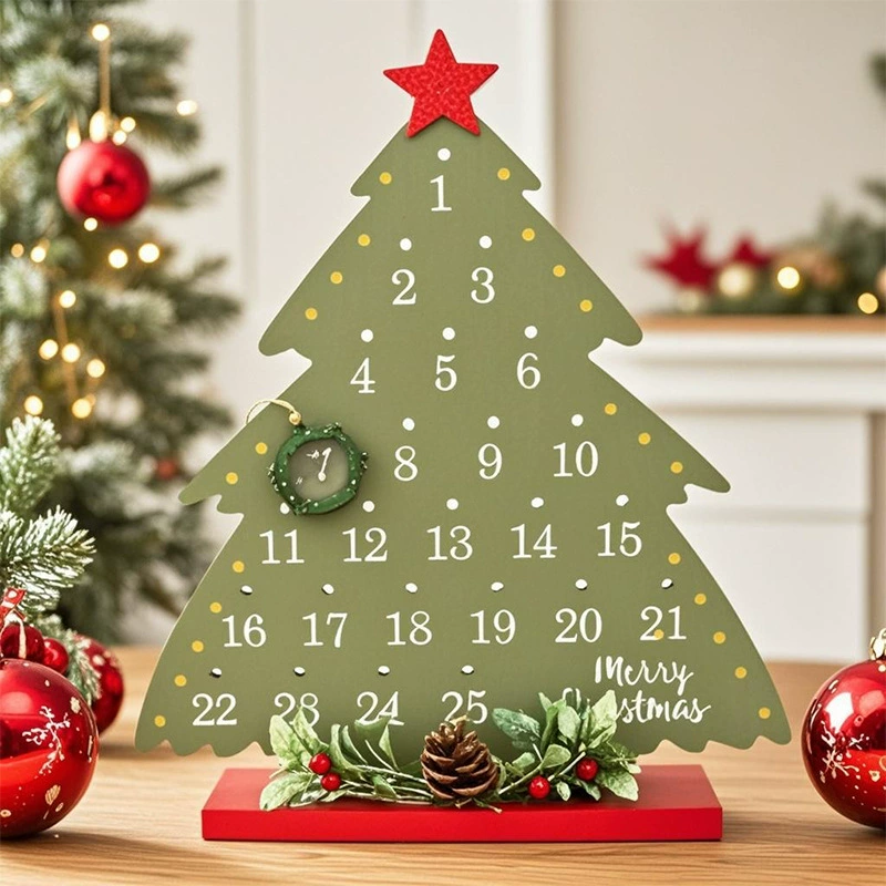 Wooden Christmas Tree Countdown Calendar - Desktop Holiday Decor with Wreath Marker - MyhawaiianshirtsUK