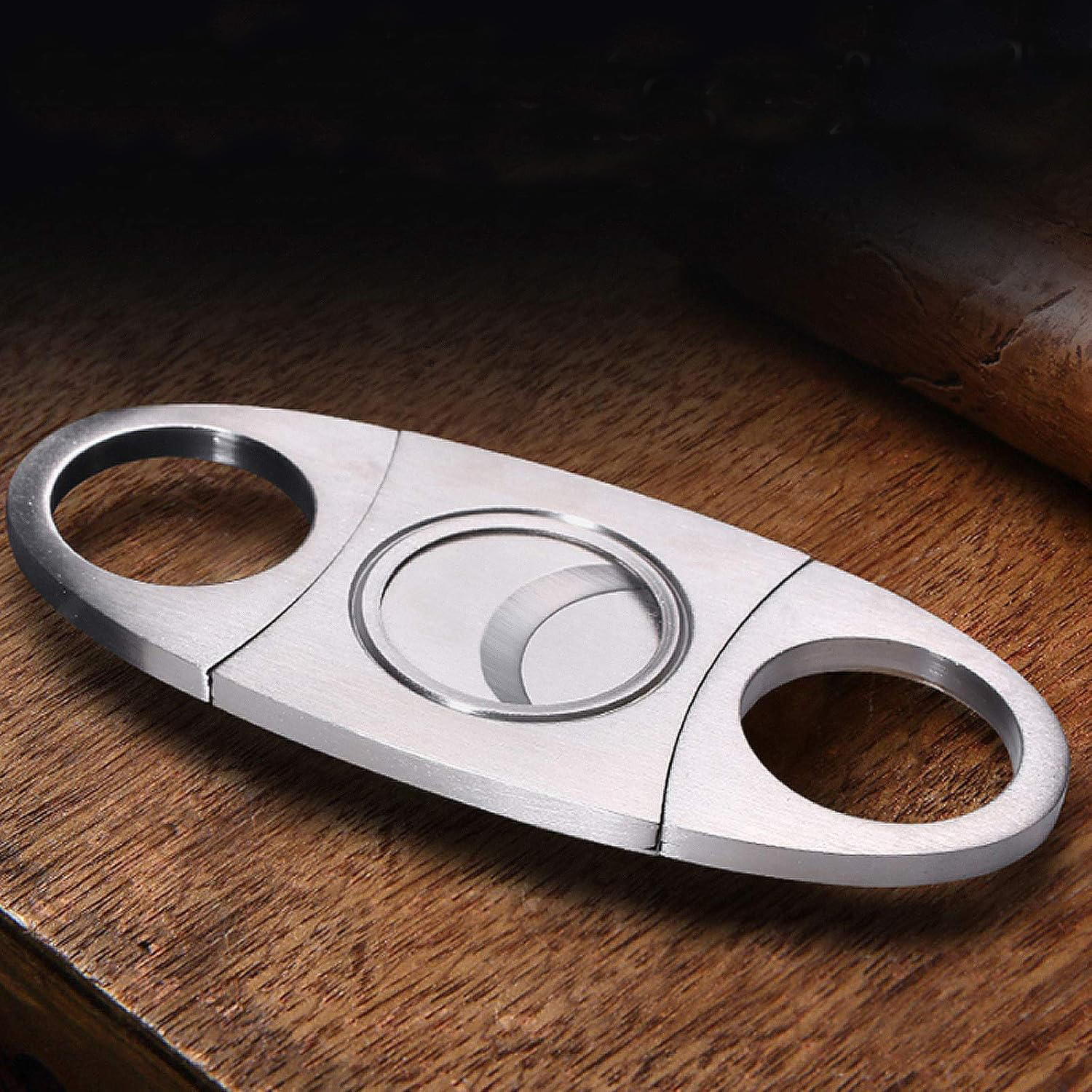 Cigar Cutter Stainless Steel Double Finger Double Blade Oval - MyhawaiianshirtsUK