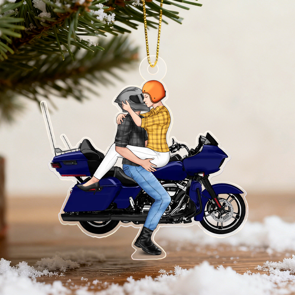 Personalized Kissing Couple Christmas Ornament For Him, For Her, Motorcycle Lovers - MyhawaiianshirtsUK