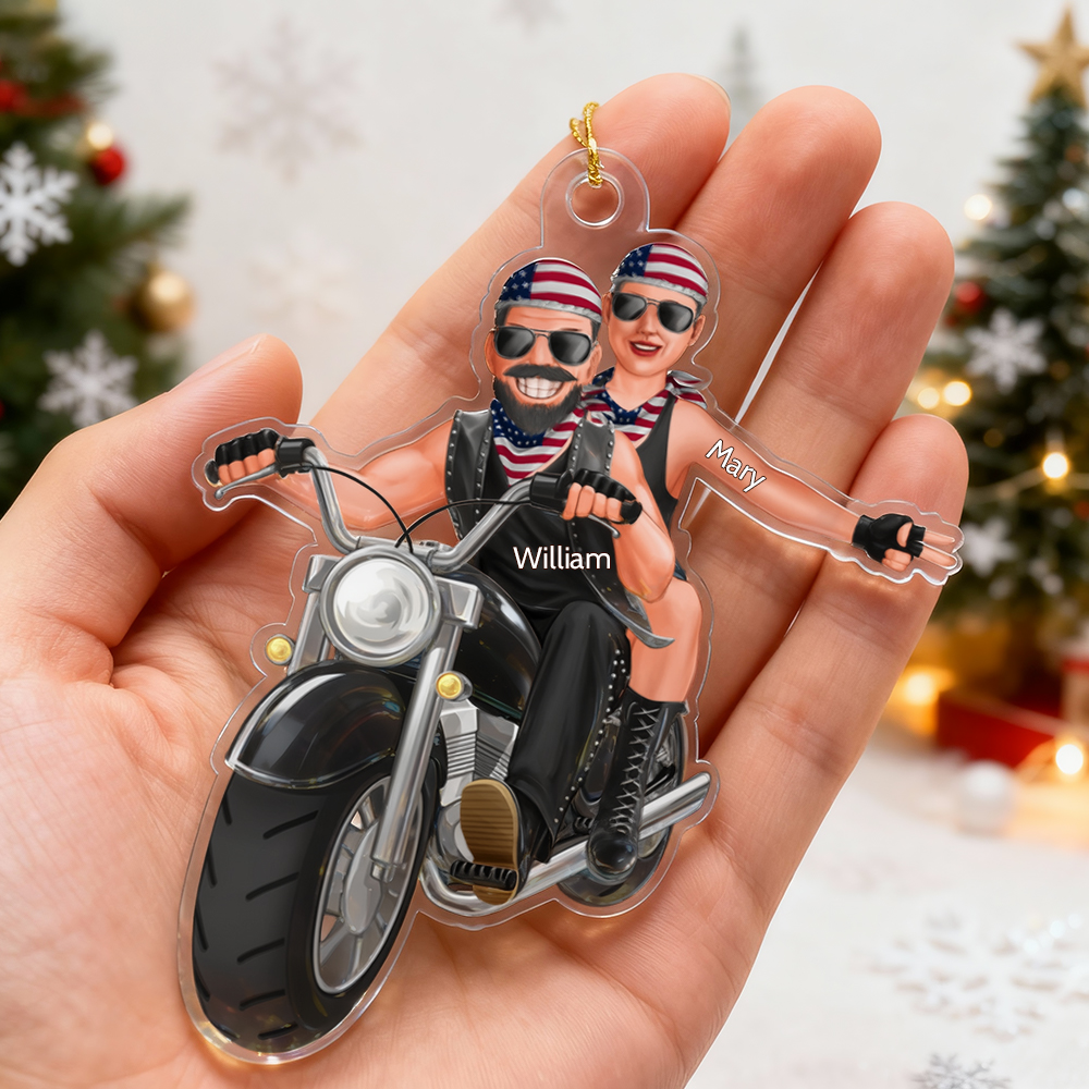 Personalized Couple Christmas Ornament Motorbike Couple Gift - MyhawaiianshirtsUK