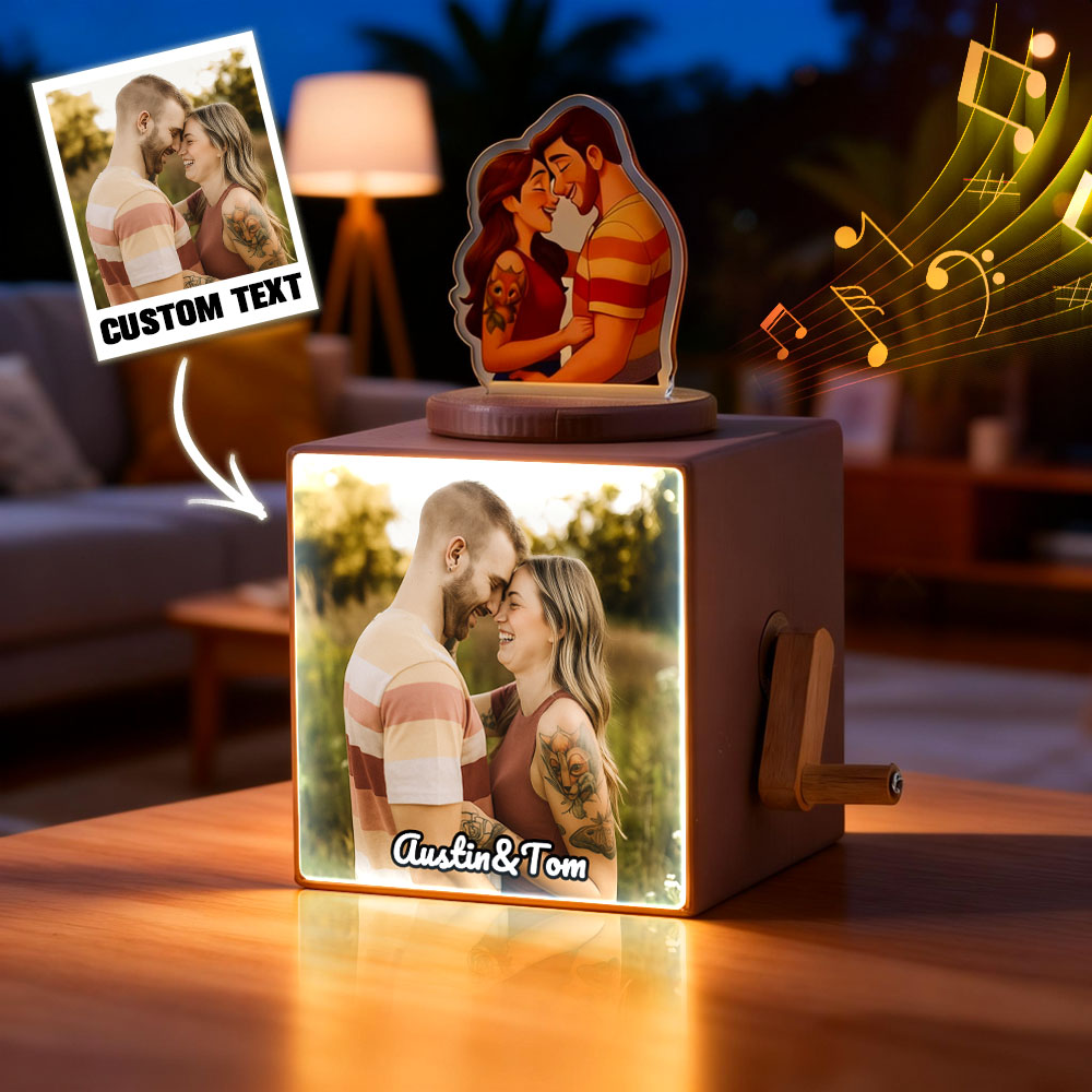 Personalized Photo Music Light Box with Hand-Crank Player – Custom Couple Memory Gift - MyhawaiianshirtsUK