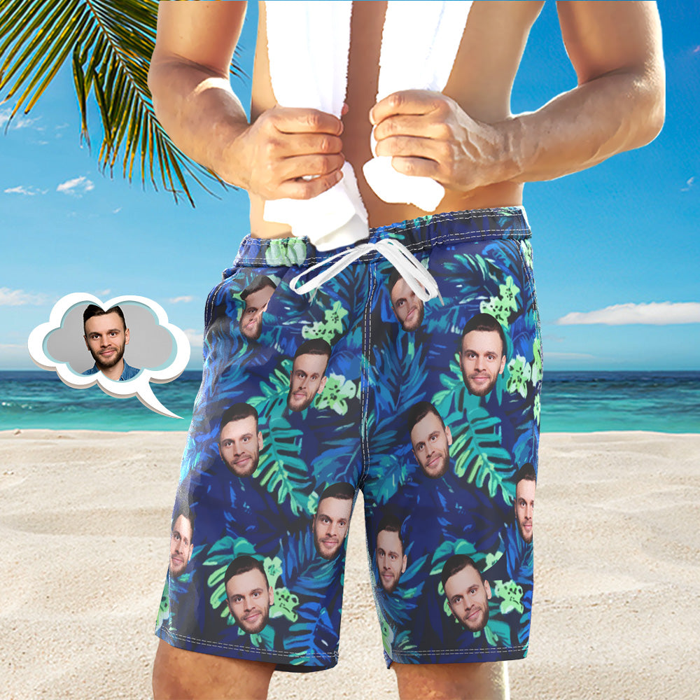 Custom Men's Face Swim Trunks Summer Seaside Vacation Beach Shorts