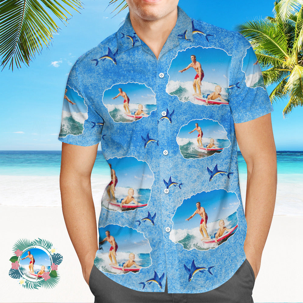 Custom Men's Shirt Face All Over Print Hawaiian Shirt Upload Your Photo - MyhawaiianshirtsUK