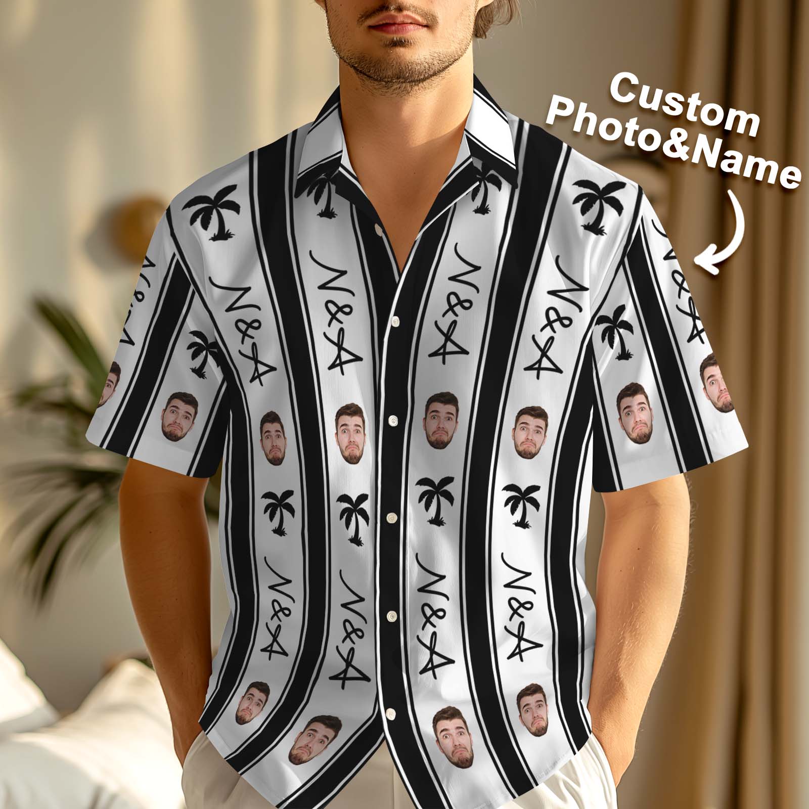 Custom Striped Shirt Personalized Photo Shirt Hawaiian Shirt For Him - MyhawaiianshirtsUK