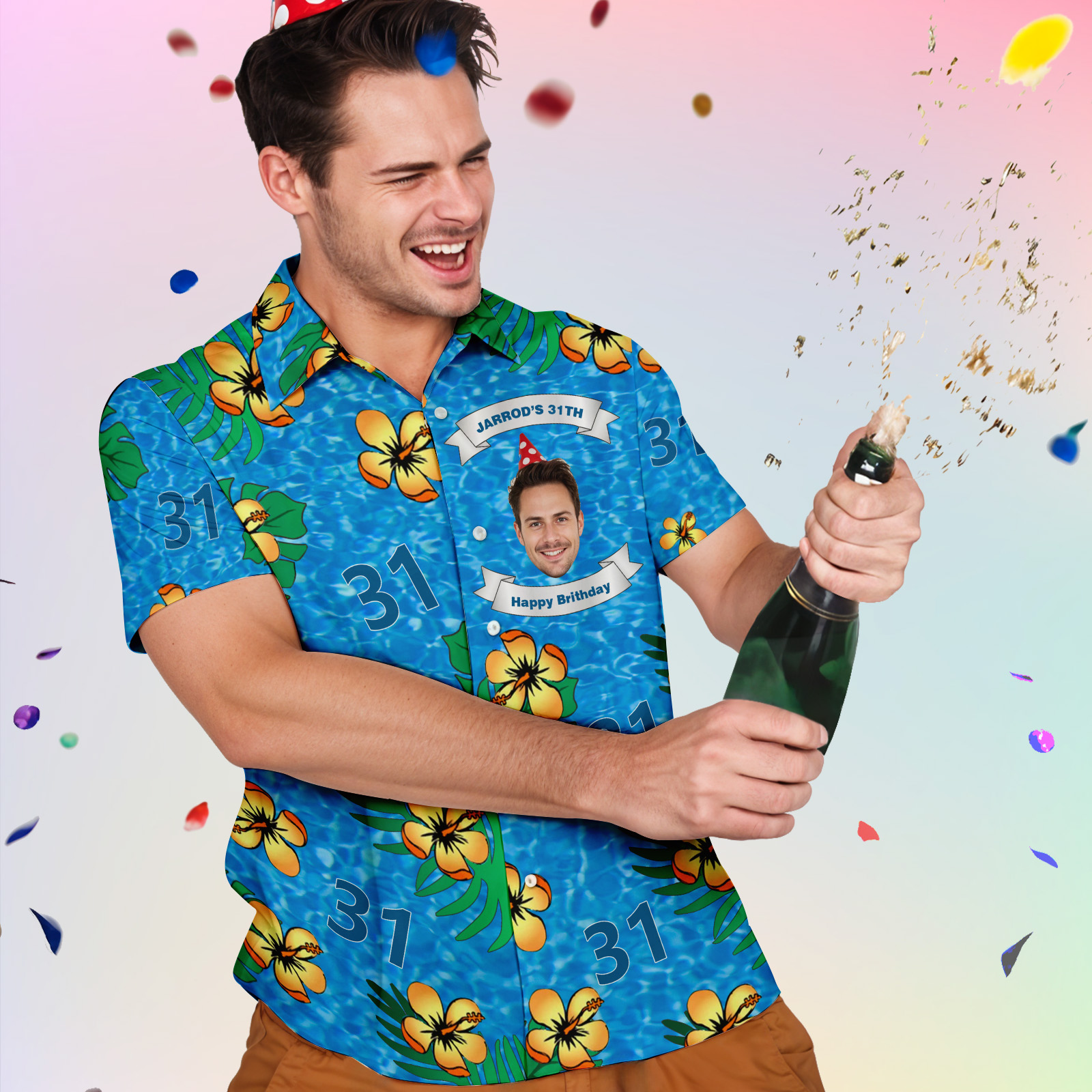 Birthday Hawaiian Shirts Custom Button-down Shirts Birthday Party Shirts Custom Face & Age - MyhawaiianshirtsUK
