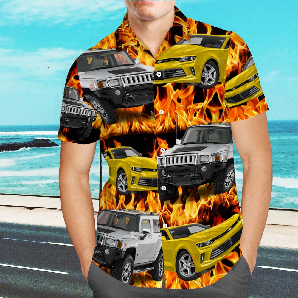 Upload Car/Motorcycle Photo Custom Hawaiian Shirts - Flame Vehicles Shirt With 1-3 Photos - MyhawaiianshirtsUK