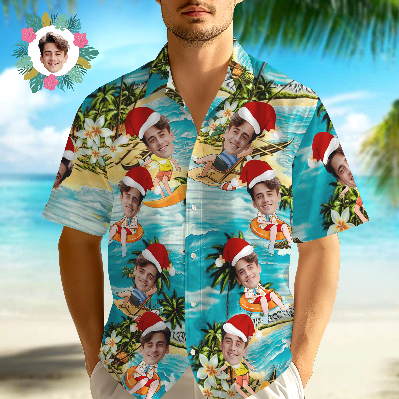 Custom Christmas Face Button-down Shirts Custom Face  Beach Hawaiian Shirts Gifts For Him - MyhawaiianshirtsUK