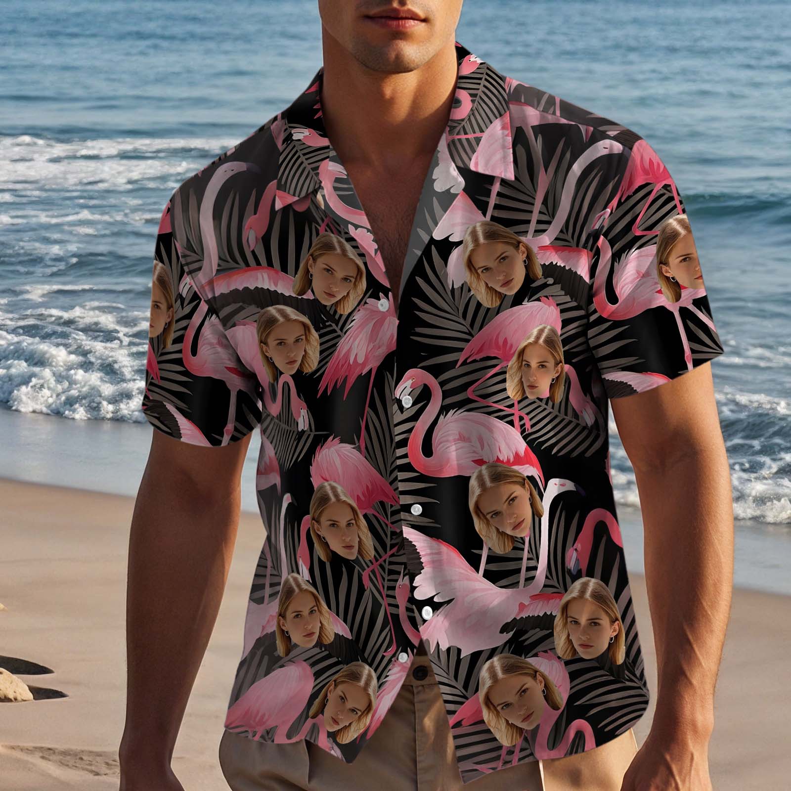 Custom Colorful Flamingo Hawaiian Shirts Face Aloha Beach Shirt For Men-Black - MyhawaiianshirtsUK