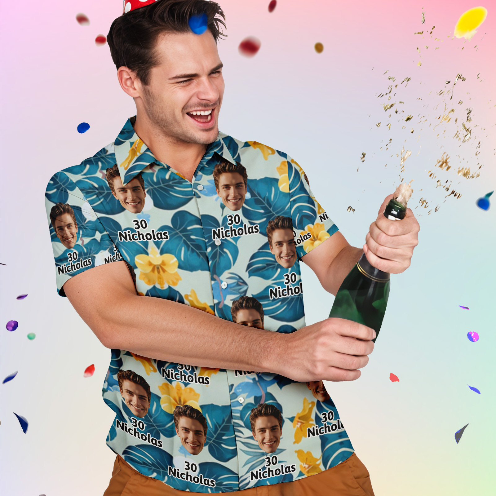 Custom Face & Age Hawaiian Birthday Shirt For Him – Funny Party Outfit Gift