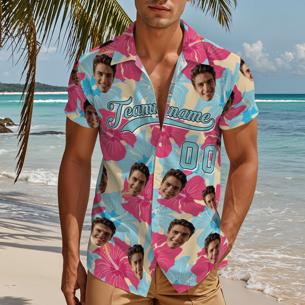 Custom Hawaiian Shirt with Name & Number Personalized Hawaii Floral Beach Shirt - MyhawaiianshirtsUK