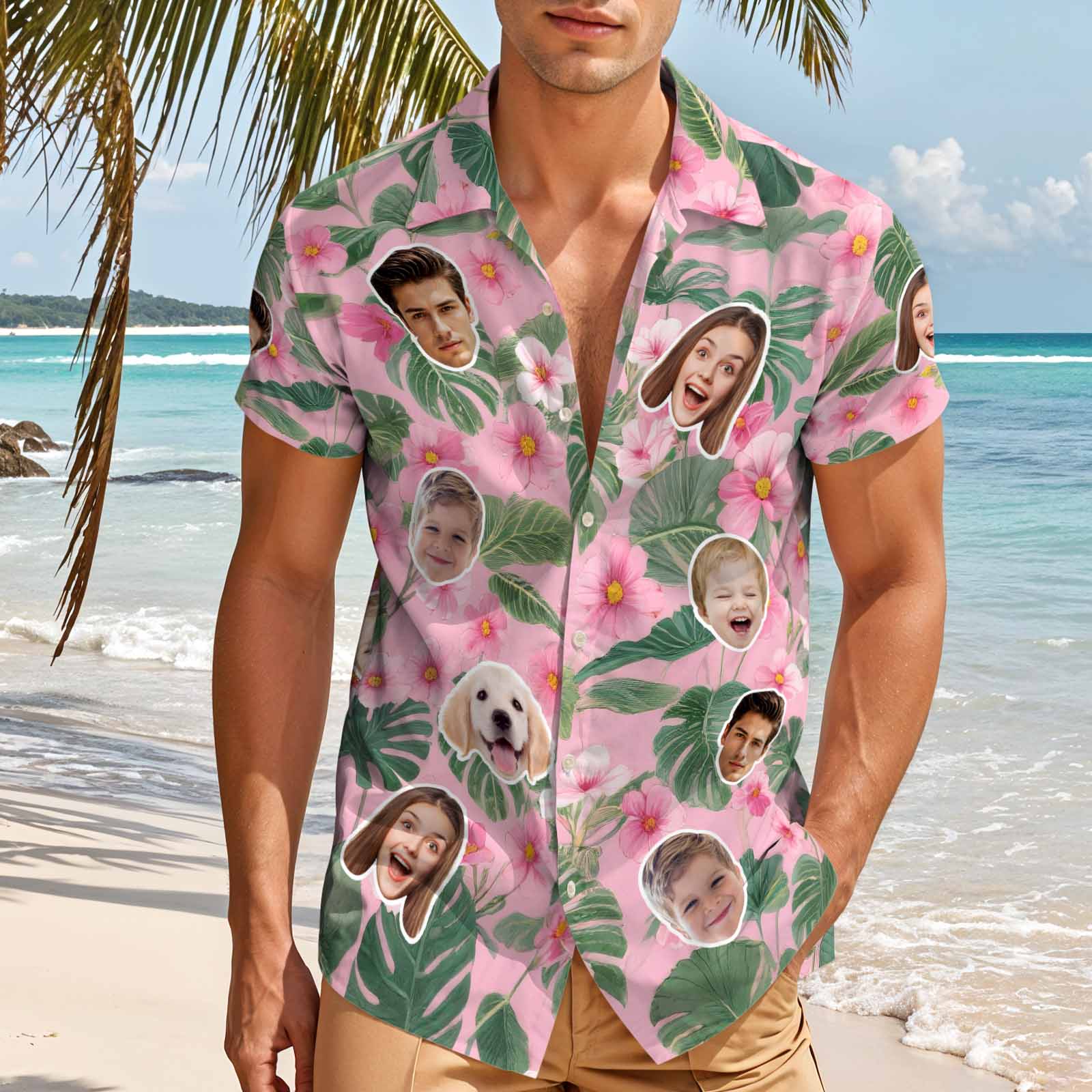 Custom Face Hawaiian Shirt Tropical Leaves Personalized Aloha Beach Shirt Summer Vacation Gift for Men - MyhawaiianshirtsUK