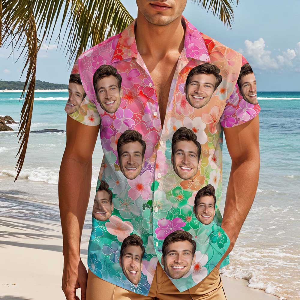 Custom Face Hawaiian Shirt Personalized Photo Beach Shirt 3D Effect Floral shirt - MyhawaiianshirtsUK