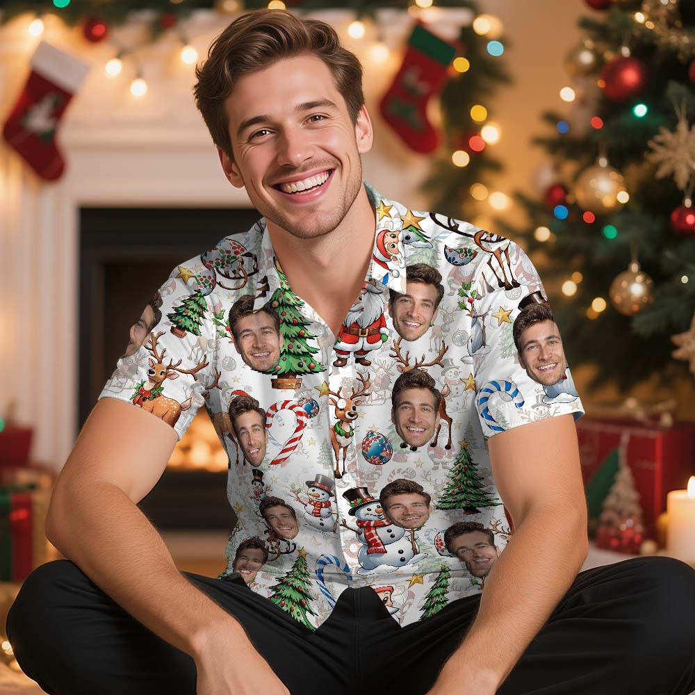 Custom Face Christmas Hawaiian Shirt Funny Holiday Print Button Up for Him