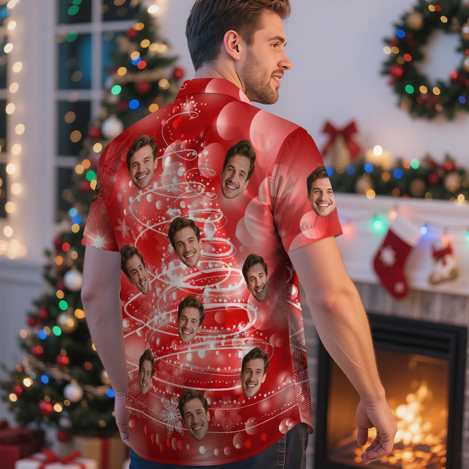 Custom Face Red Flamingo Santa Christmas Hawaiian Shirt Fun Tropical Holiday Design