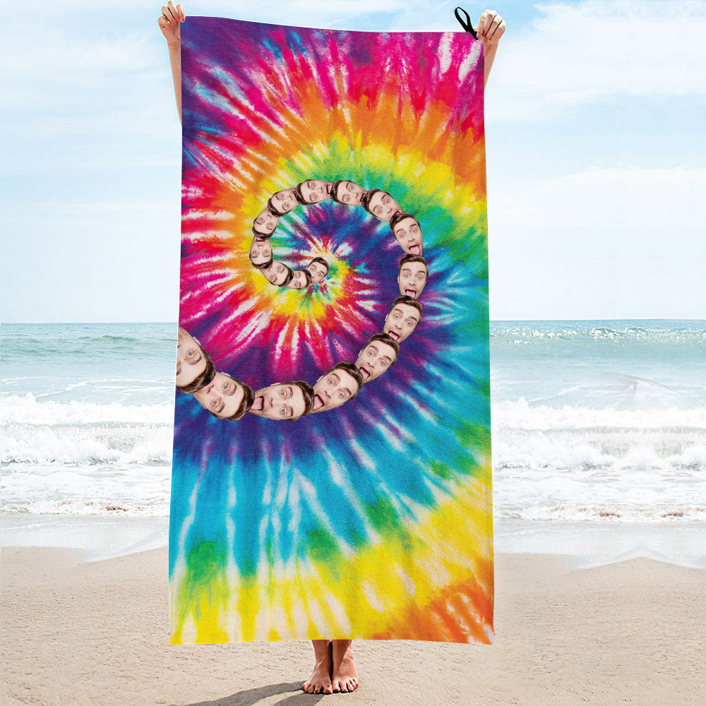 Custom Faces Rainbow Beach Towel Personalized Photo Beach Towel Funny Gift - MyhawaiianshirtsUK