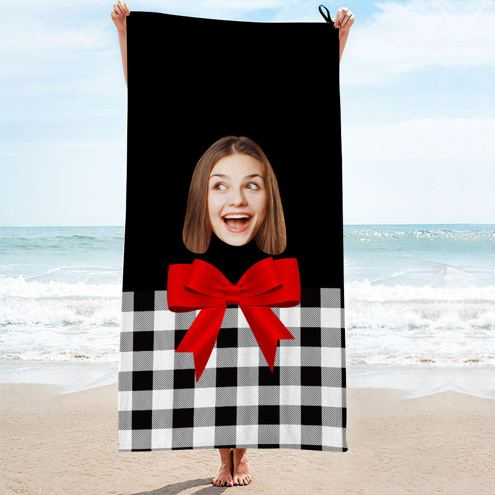 Custom Face Bow Beach Towel Personalized Photo Beach Towel Funny Gift - MyhawaiianshirtsUK