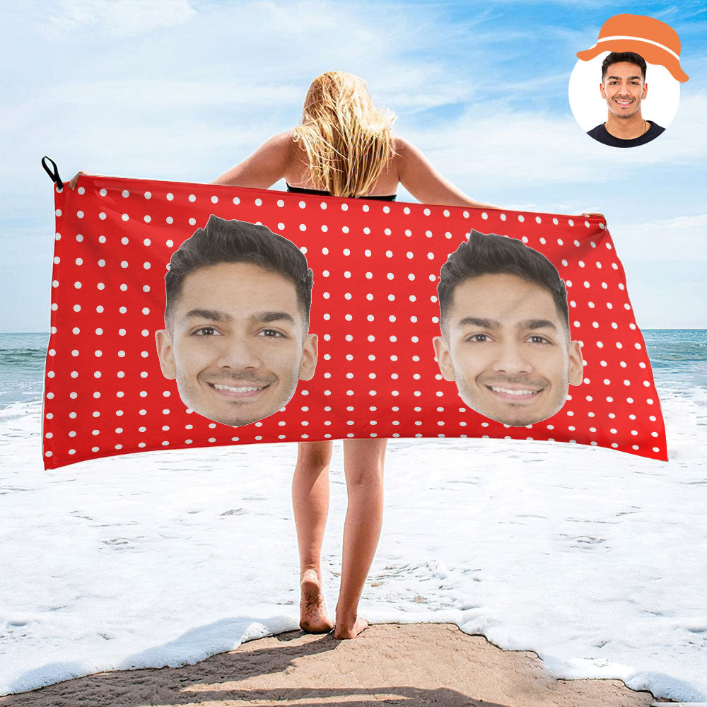 Custom Face Polka Dots Beach Towel Personalized Photo Beach Towel Funny Gift - MyhawaiianshirtsUK