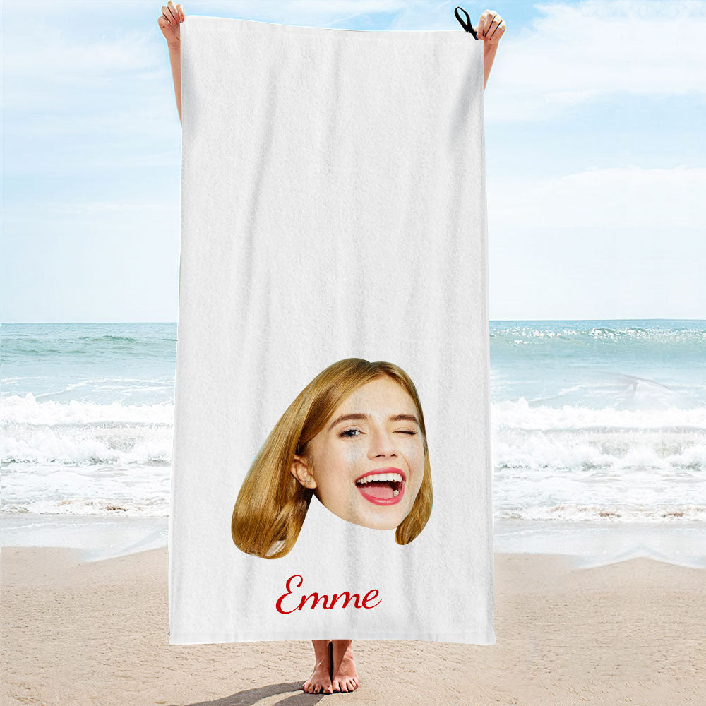 Custom Face And Name Beach Towel Personalized Photo Beach Towel Funny Gift - MyhawaiianshirtsUK