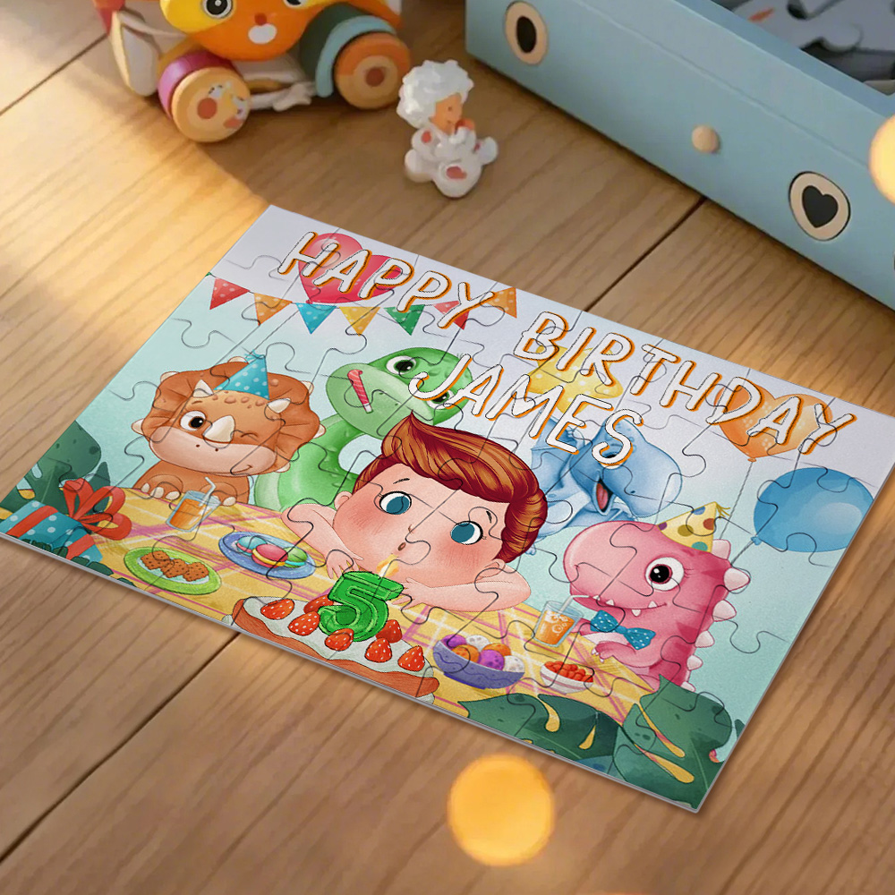 Custom Birthday Jigsaw Puzzle for Kids | Personalized Name & Age Gift with Cute Cartoon Design - MyhawaiianshirtsUK