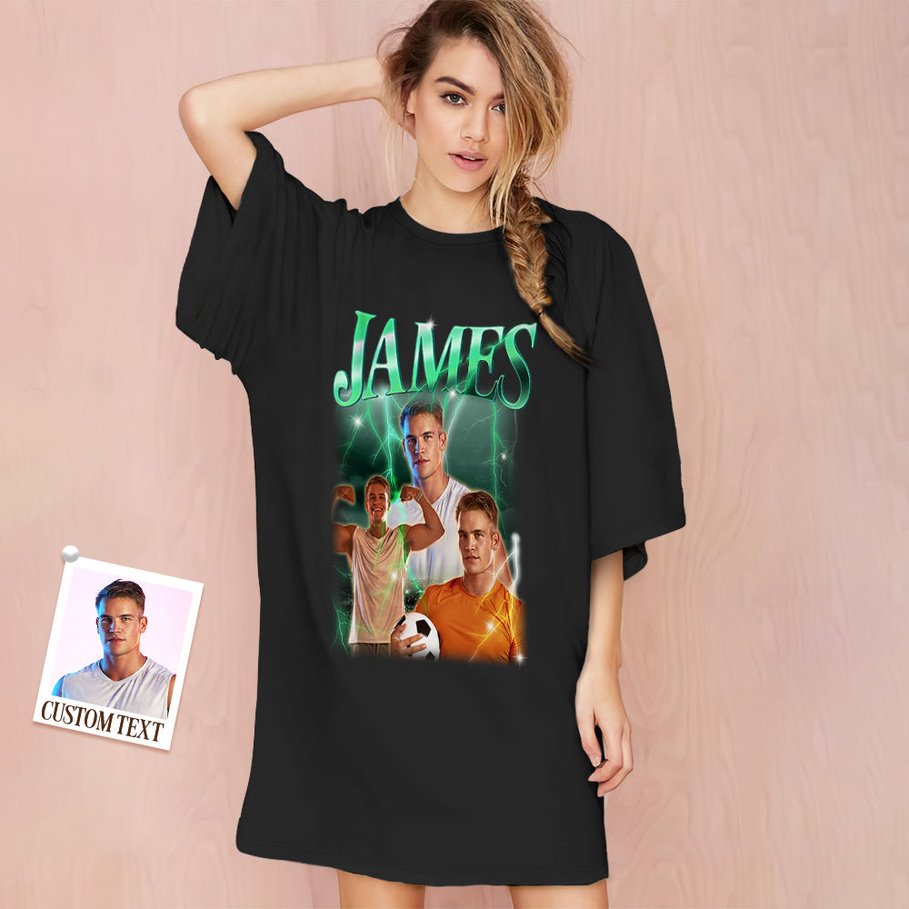 Custom Photo Vintage Nightdress Personalized Name Women's Oversized Colorful Nightshirt Gifts For Women - MyhawaiianshirtsUK