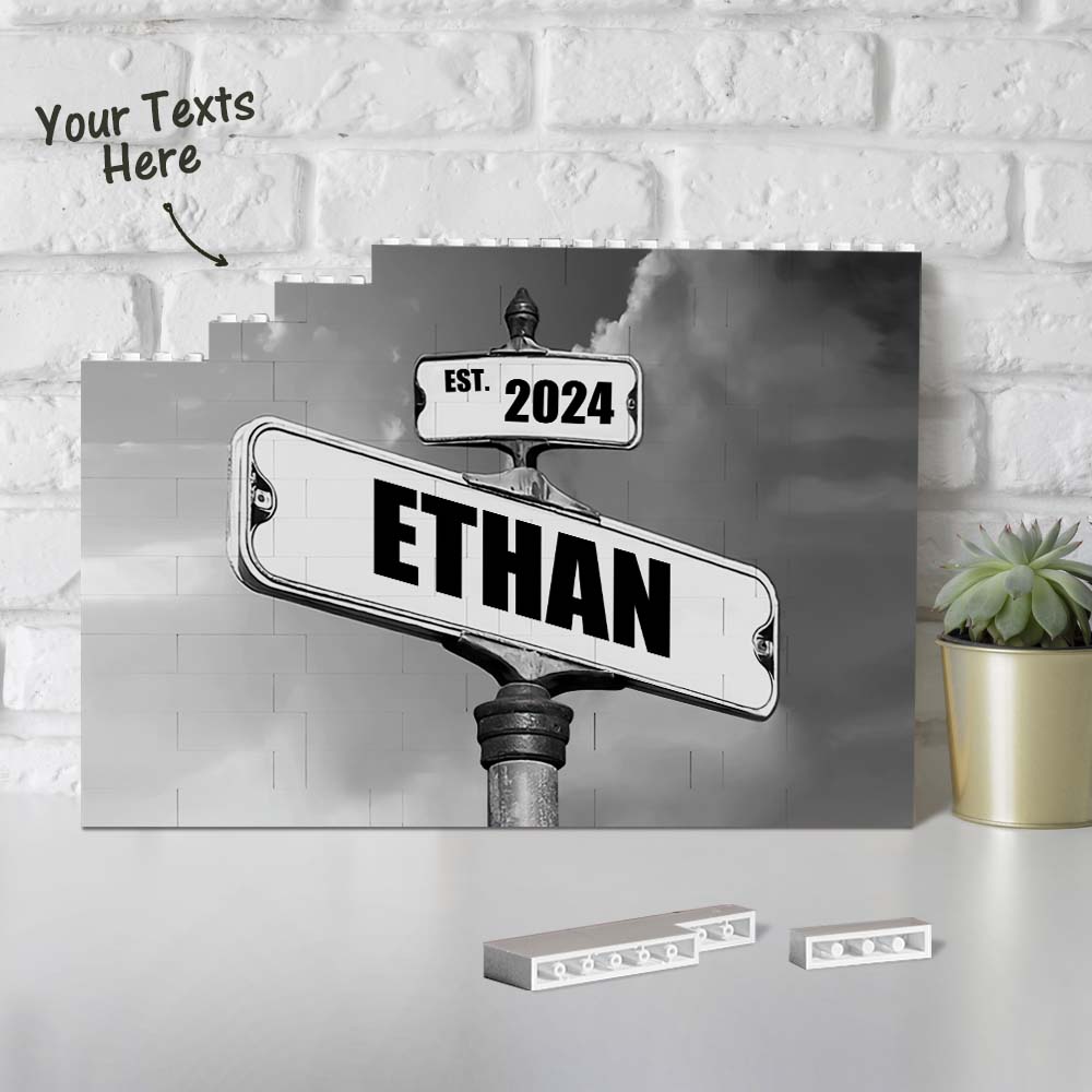 Personalised Road Sign Building Brick Custom Photo Block Square Shape With Your Date And Text