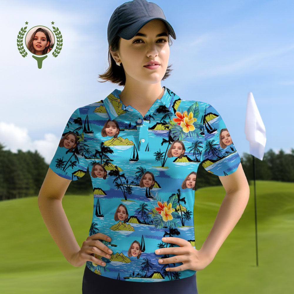 Custom Face Women Polo Shirts Personalised Photo Shirt Vice City - MyhawaiianshirtsUK