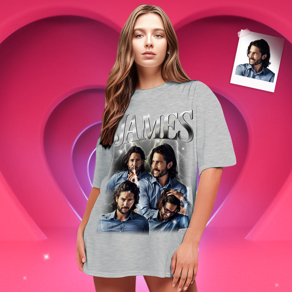 Custom Photo Vintage Tee Personalized Name T-shirt Personalised Christmas Gifts for Family Couple Shirt - MyFaceSocks