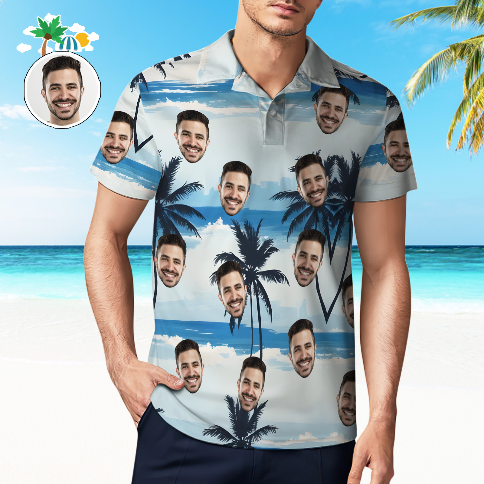 Custom Golf Shirts Personalized Men's  Blue Ocean Coconut Tree Polo Shirt - MyhawaiianshirtsUK