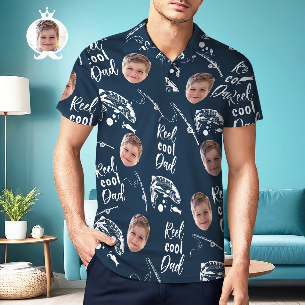 Custom Men's Polo Shirt Personalized Reel Cool Dad Kids Face Polo Shirt For Dad - MyhawaiianshirtsUK