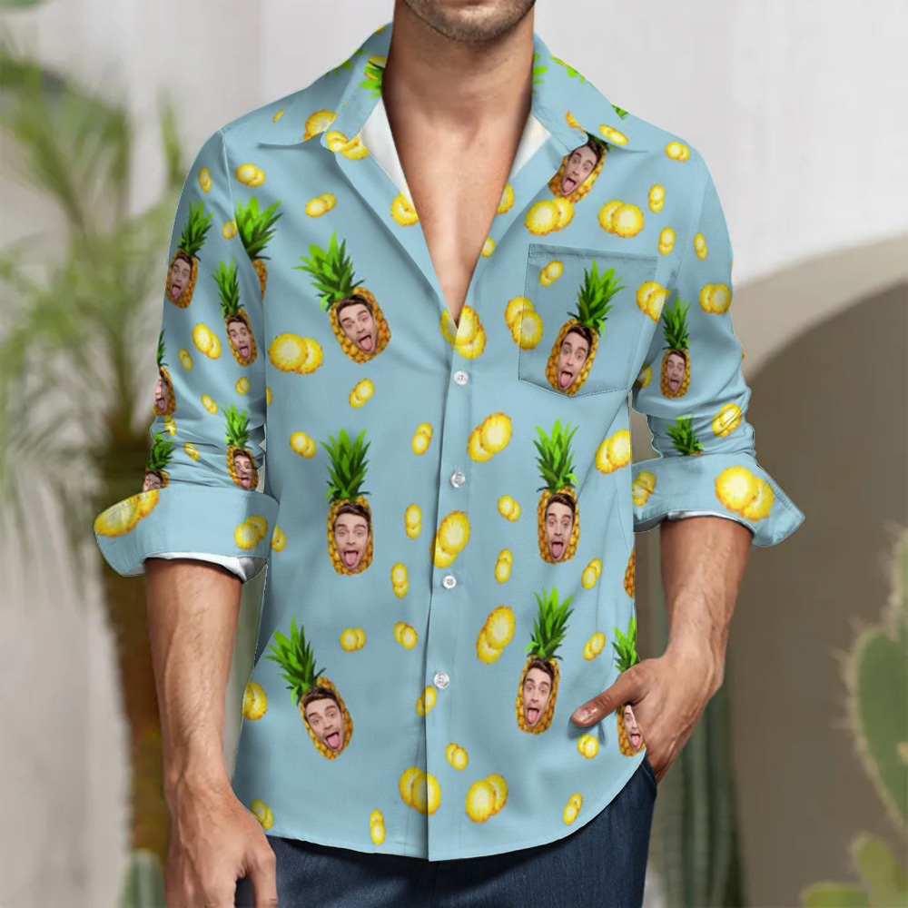 Custom Face Funny Pineapple All Over Print Long Sleeve Shirt