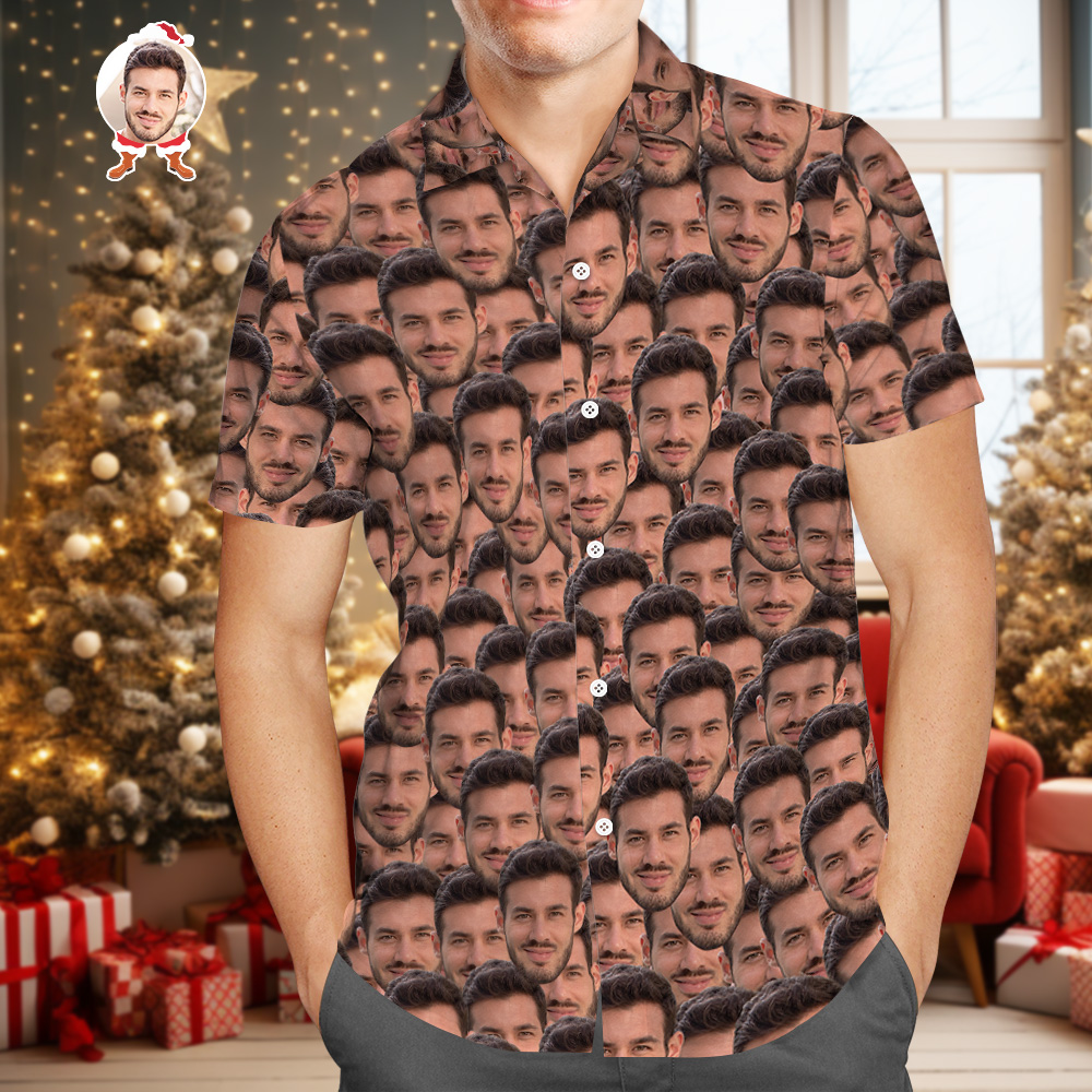 Christmas Gift Custom Hawaiian Shirts Muti-face Design Aloha Beach Shirt For Men