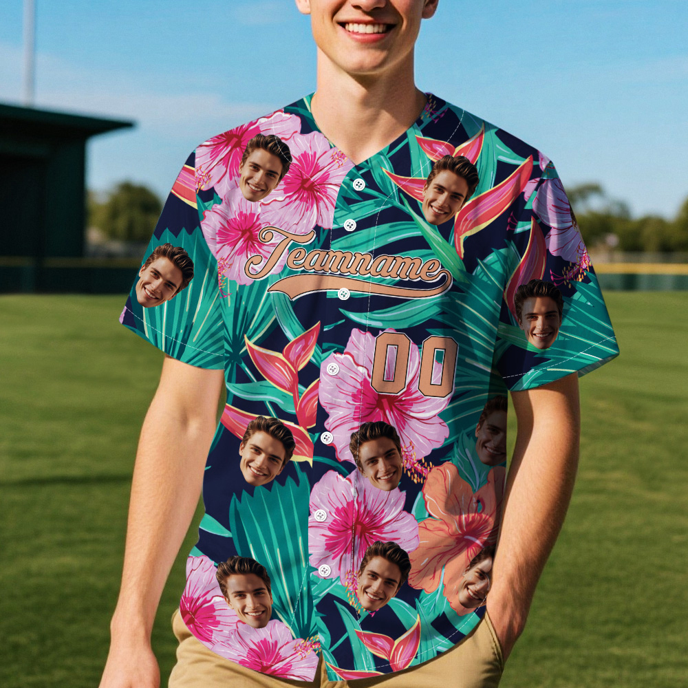 Custom Baseball Jersey with Name & Number Personalized Hawaii Floral Sports Jersey - MyhawaiianshirtsUK