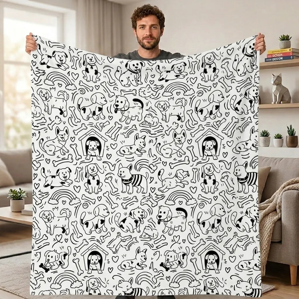 Marker Art Blanket, Dog House, Customizable Washable Colorfast Art Blanket for Kids & Adults - MyhawaiianshirtsUK