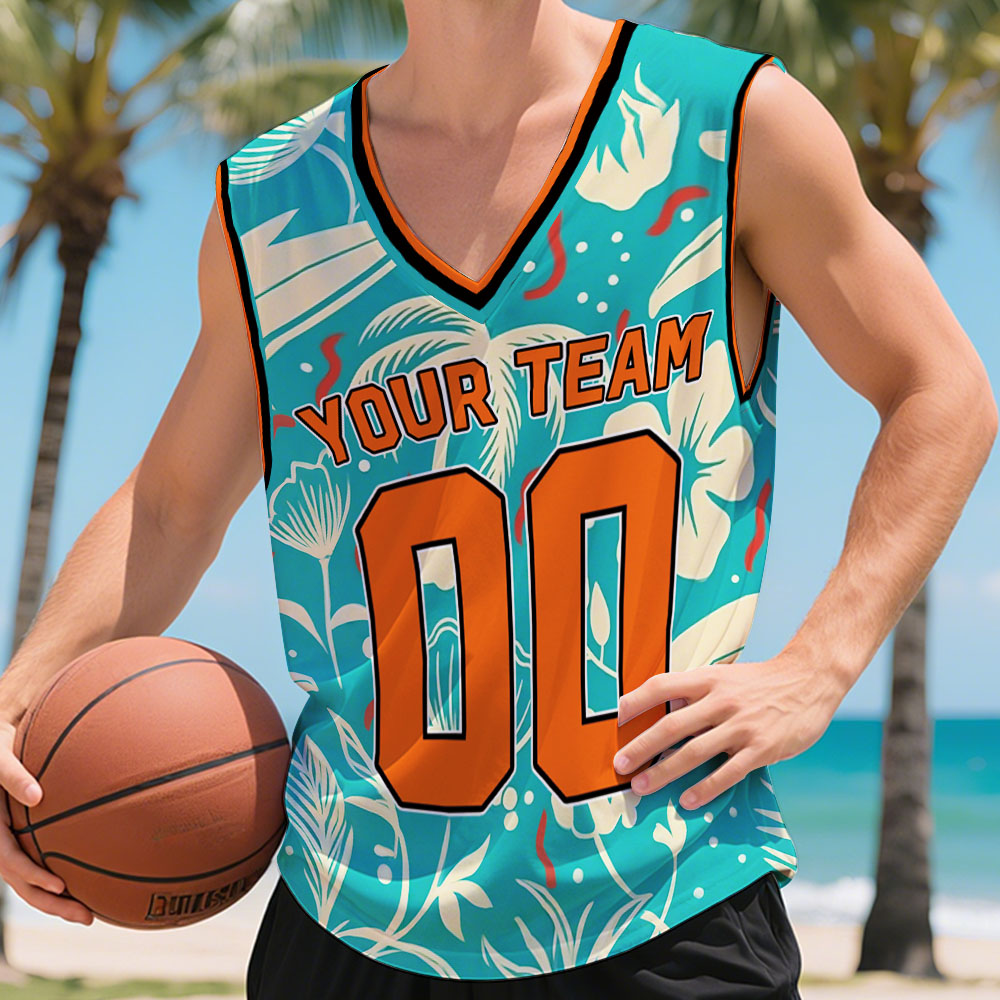 Personalized Vacation Vibes Basketball Jersey – Custom Jersey with Tropical Elements Print - MyhawaiianshirtsUK