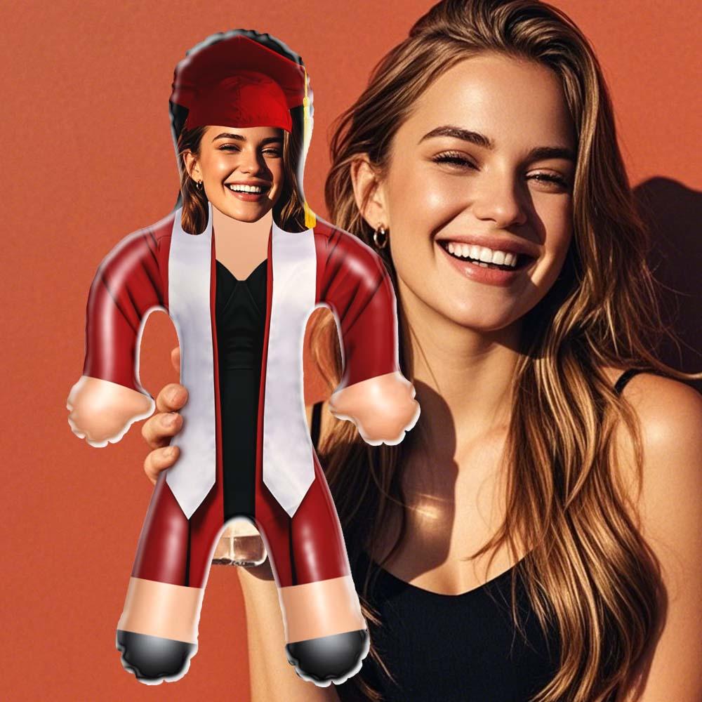 Custom Inflatable Doll Red Gown & Pirate Hat Style Graduation Personalized Face Air Minime Doll - MyhawaiianshirtsUK
