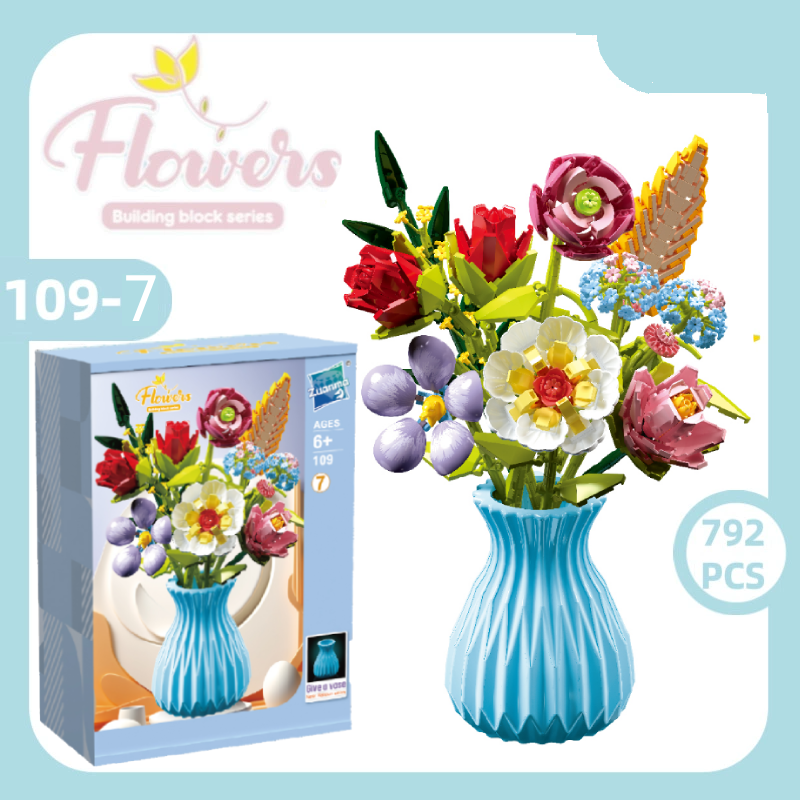 DIY Flower Bouquet Building Blocks with Vase – Eternal Bloom Gift for Christmas & Home Décor - MyhawaiianshirtsUK