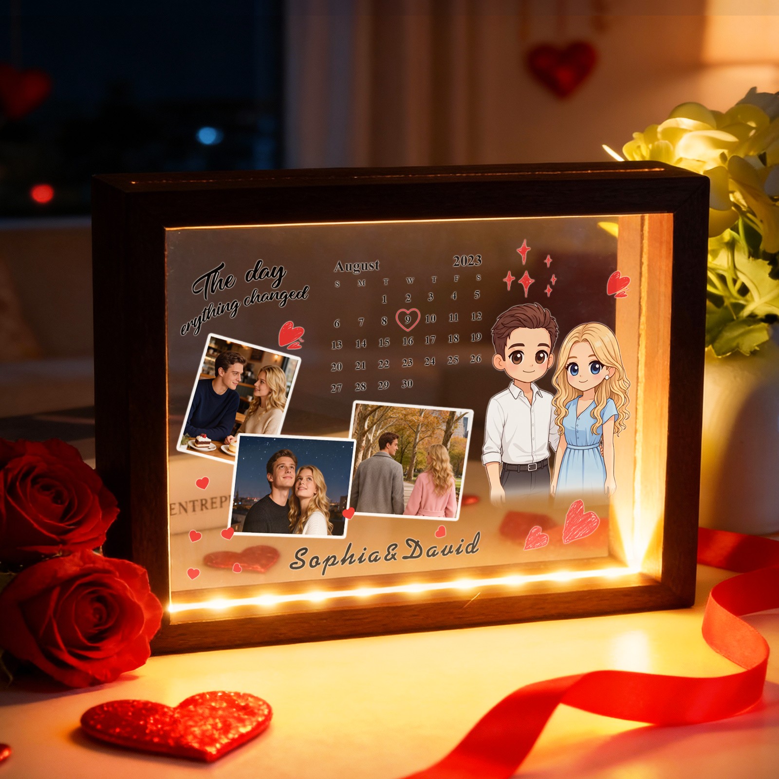 "The Day " Light Frame Personalized Photo & Calendar Night Light Couple Gift Valentine's Day Gifts - MyhawaiianshirtsUK