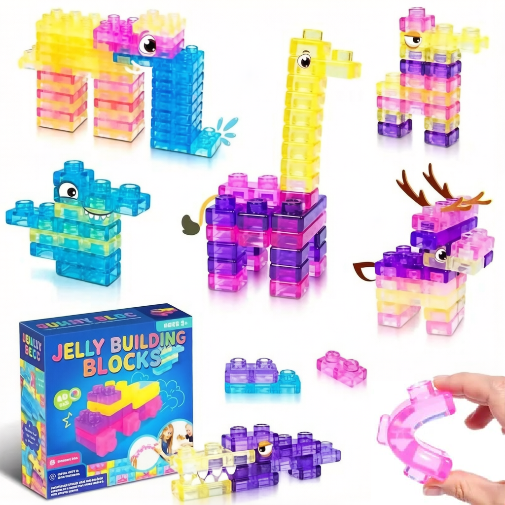 Jelly Building Blocks: 40-Piece Montessori Sensory Building Soft Toy Blocks - MyhawaiianshirtsUK