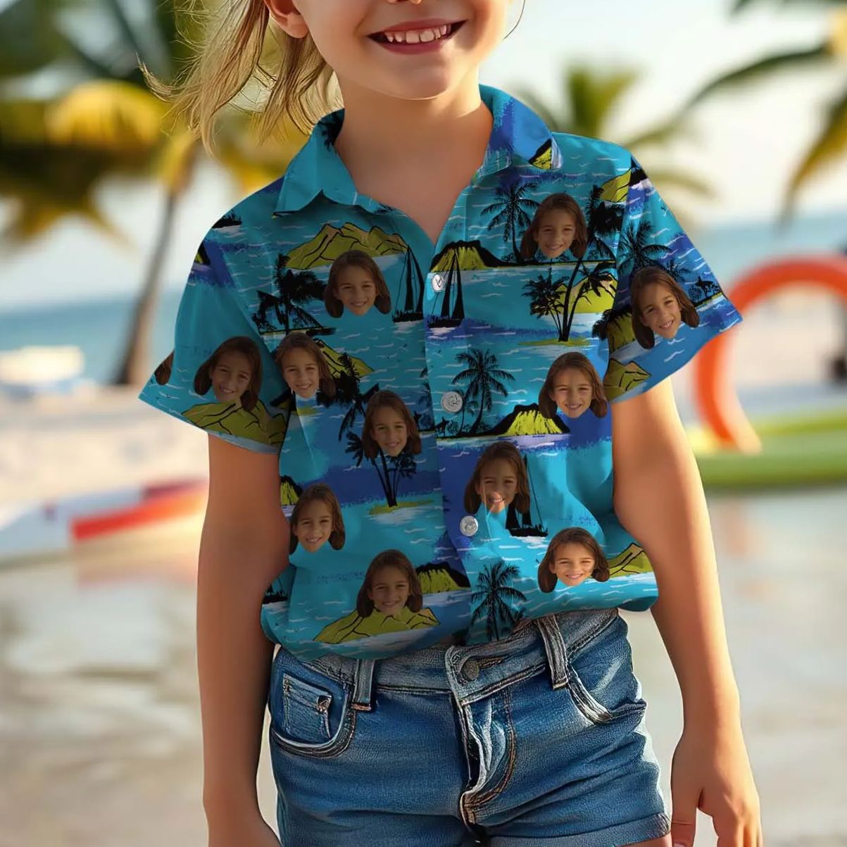 Island Blues - Custom Kids Unisex Hawaiian Shirt - MyhawaiianshirtsUK